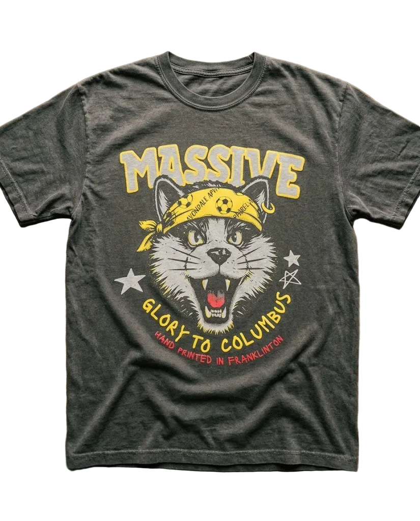 MASSIVE Glory to Columbus graphic t-shirt in charcoal